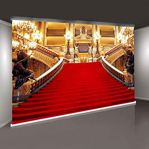Red Carpet Backdrop, Golden Palace Gorgeous European Hall Photo Backdrop, Vinyl 5x3ft Prom Picture Photo Studio Props BJXTGU2 - color: Red, size: 5x3ft