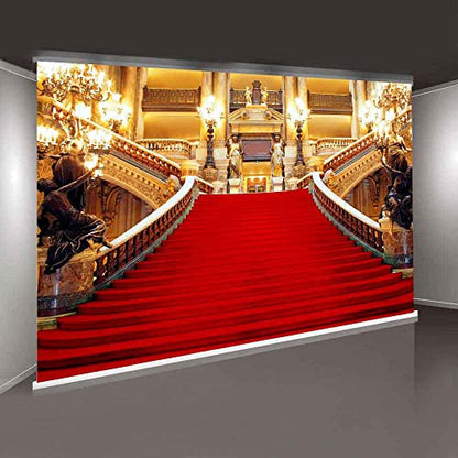 Red Carpet Backdrop, Golden Palace Gorgeous European Hall Photo Backdrop, Vinyl 5x3ft Prom Picture Photo Studio Props BJXTGU2 - color: Red, size: 5x3ft
