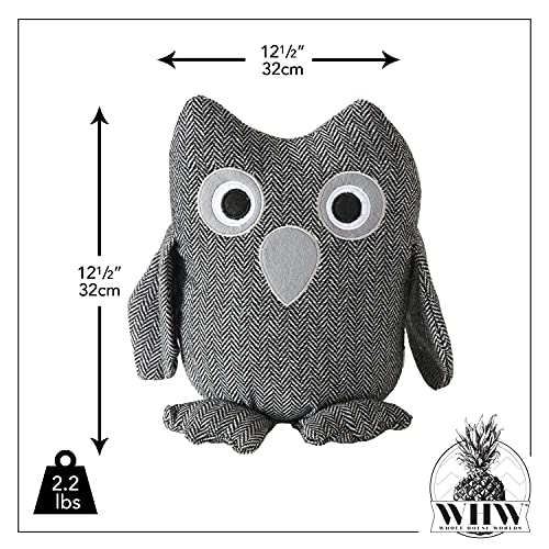 Baby Barn Owl Door Stopper, Rustic Herringbone Fabric with Gray and Black Details, Applique Eyes, Rustic Woven, Polyester, Sand Filling, Weighted Prop, 8 3/4 Inches Tall, 2.3 Pounds - color: Owl