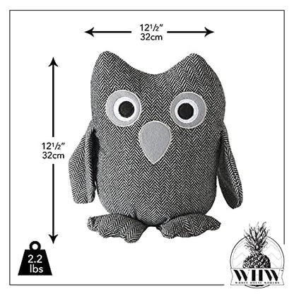Baby Barn Owl Door Stopper, Rustic Herringbone Fabric with Gray and Black Details, Applique Eyes, Rustic Woven, Polyester, Sand Filling, Weighted Prop, 8 3/4 Inches Tall, 2.3 Pounds - color: Owl