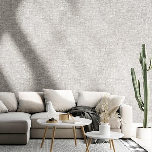 WADILE Grasscloth Peel and Stick Wallpaper 15.7in x 196.8in, Textured Contact Paper for Cabinets, Faux Linen Wall Paper Pull and Stick, Fabric Vinyl Wallpaper Self Adhesive Light Gray - color: Light Gray, size: 15.7" x 196.8"