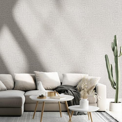 WADILE Grasscloth Peel and Stick Wallpaper 15.7in x 196.8in, Textured Contact Paper for Cabinets, Faux Linen Wall Paper Pull and Stick, Fabric Vinyl Wallpaper Self Adhesive Light Gray - color: Light Gray, size: 15.7" x 196.8"