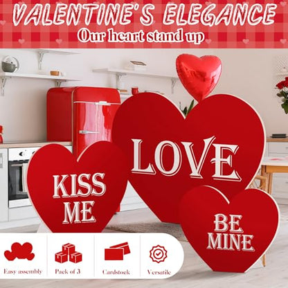 Wonderjune Large Valentine's Day Heart Cardboard Stand Ups Set of 3 Sizes Photo Decoration 24in 36in 46in with Foothold Valentine's Day Photo Booth Props Valentines Photography Props Photo Props