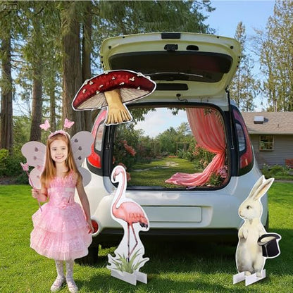 Soulchen 3 Pcs 24 Inch Wonderland Tea Party Decorations Yard Decor Bunny Flamingo Mushroom Yard Signs with Stakes Large Photo Booth Props Backdrop for Party Large Lawn Garden Indoor Outdoor - style: Wonderland