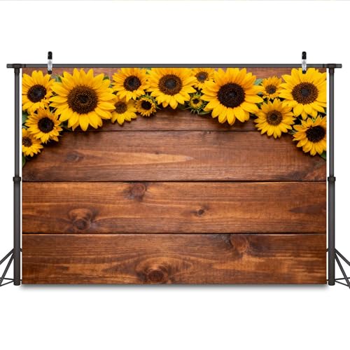 Sunflower Wood Texture Backdrops for Photography, Summer Sunflower Photo Backdrop, Rustic Child Baby Shower Birthday Party Backdrop Studio Photo Booth Props, 7X5FT