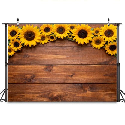 Sunflower Wood Texture Backdrops for Photography, Summer Sunflower Photo Backdrop, Rustic Child Baby Shower Birthday Party Backdrop Studio Photo Booth Props, 7X5FT
