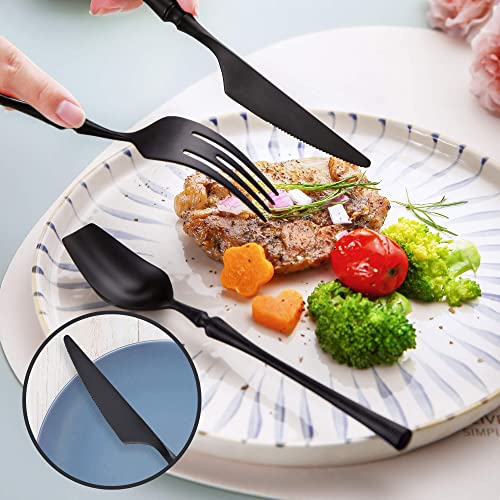 Lemeya 20-Piece Matte Black Silverware Set for 4,Modern 18/10 Stainless Steel Flatware Set,Unique Rustic Cutlery Utensils Set,Spoon and Fork Set for Home, Restaurant,Mirror Polished,Dishwasher Safe - color: Matte Black 20 Pieces Set with Dessert Spoon