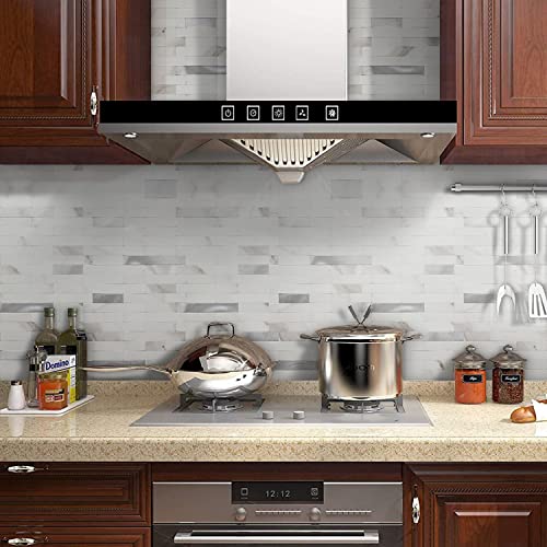STICKGOO Peel and Stick Backsplash,PVC Wall Tiles Stick on Backsplash for Kitchen(10 Sheets, Statuario White with Metal Silver) - color: Statuario White with Metal Silver