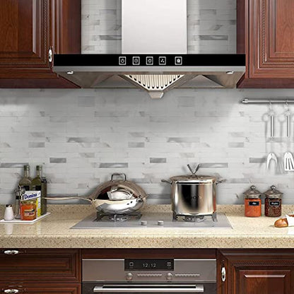 STICKGOO Peel and Stick Backsplash,PVC Wall Tiles Stick on Backsplash for Kitchen(10 Sheets, Statuario White with Metal Silver) - color: Statuario White with Metal Silver