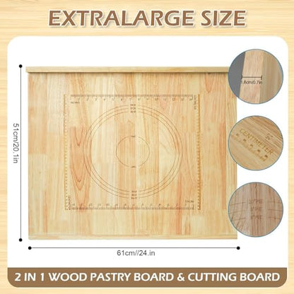 24" x 20" Reversible Wooden Pastry Board Wood Pasta Board with Lip Bread Board Cutting Board Chopping Board Pie Board with Engraved Ruler for Counter Top Kitchen-Wood - color: Wood
