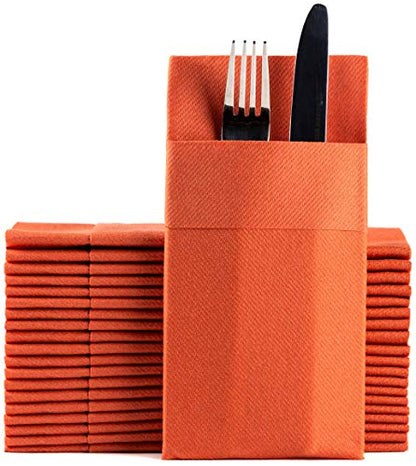 Moyes Home Terracotta Disposable Dinner Napkins with Pocket - Linen-Feel Pre-Folded Cloth-Like Paper Napkins for Silverware, Weddings, Dinner Parties, 16x16 in, Pack of 50 - color: Terracotta
