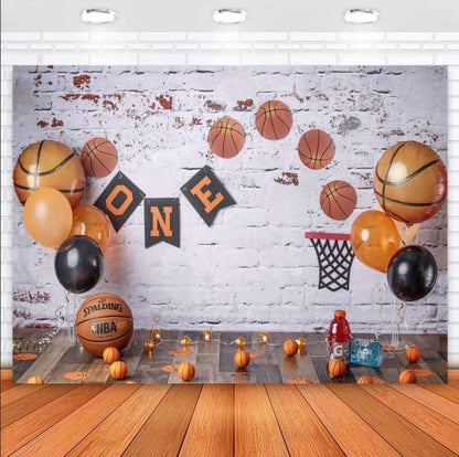 Basketball Theme Photography Backdrop Baby Boy 1st Birthday Cake Break Portrait Background Basketball Balloons Decoration Baby Shower Banner Photo Booth Props,8x6ft