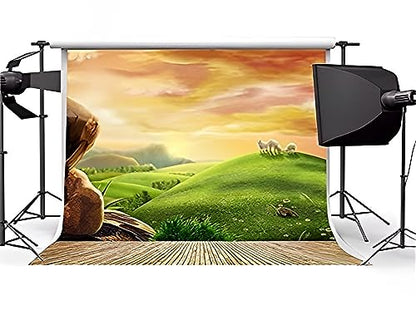 AOFOTO 8x8ft Dreamy Pastoral Scenery Photography Girl Backgrounds Cartoon Spring Hillside Meadow Sheep Backdrop with Wood Floor Rosy Clouds Grass Video Baby Kid Portrait Photo Shoot Studio Props Vinyl - size: 8x8ft
