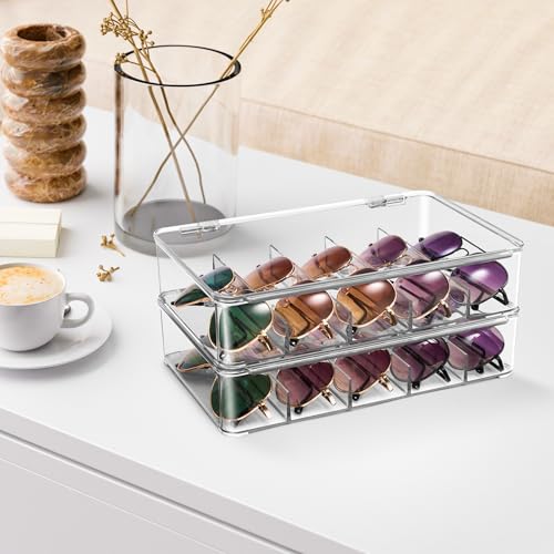 Sorbus Sunglasses Organizer - Plastic Stackable Eyeglass Case Storage Organizer for Multiple Glasses - Reading Glasses - style: 2 Pack