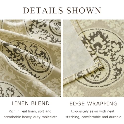 Retro Brown Printed Square Tablecloth: Floral Linen Farmhouse Table Cloth - Chocolate Damask Pattern on Burlap Textured Fabric Outdoor Table Cover for Kitchen,Dining,Party,Picnic Decor, 55x55 Inch - color: Damask Brown, size: 55" x 55" (Square)