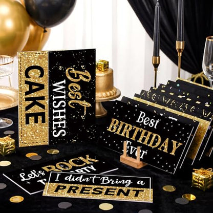 Beeveer 24 Designs Birthday Photo Booth Props Double Sided 11x5.5 Inch Happy Birthday Photo Booth Props 40th 50th 60th Funny Holiday Graduation Wedding Party Favors Supplies DIY Waterproof Selfie Sign - color: Black Gold, style: Birthday