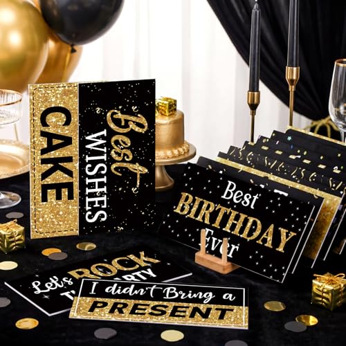Beeveer 24 Designs Birthday Photo Booth Props Double Sided 11x5.5 Inch Happy Birthday Photo Booth Props 40th 50th 60th Funny Holiday Graduation Wedding Party Favors Supplies DIY Waterproof Selfie Sign - color: Black Gold, style: Birthday