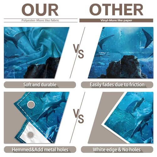 Fabric 10x8ft Shark Theme Photography Backdrop Underwater Deep Ocean Animals Fish Background Aquarium Kids Party Decorations Photo Banner Props - size: 10'x8'