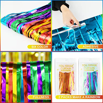 LOLStar Rainbow Photo Booth Props 4 Packs Rainbow Party Decorations 13.2x6.6 ft Foil Fringe Curtains Tinsel Metallic Streamers Holiday Backdrop for Birthday Easter Engagement Bridal Shower Pride - size: 4 Pack