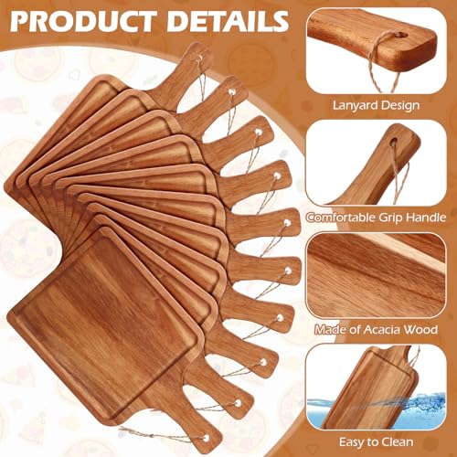 Tanlade 16 Pcs Acacia Wood Cutting Board with Handle Chopping Boards Decorative Charcuterie Platter Pizza Bread Cheese Fruit Serving Tray for Kitchen Counter Table Christmas Decorate(14 x 8 Inch) - size: 14 x 8 Inch