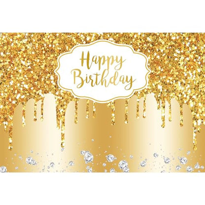12x8ft Gold Happy Birthday Backdrop Modern Luxury Glitter Diamond Photography Background for Women Girls Sweet Princess Birthday Party Bridal Shower Decor Banner Supplies Photo Booth Props