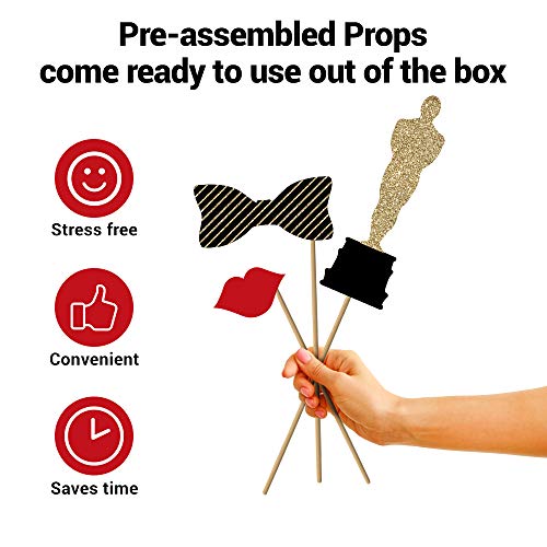 Fully Assembled Hollywood Photo Booth Props - Set of 27 - Black Gold Red Selfie Signs - Movie Night Themed Party Supplies & Decorations - Cute Oscars Designs with Real Glitter - Did We Mention No DIY - size: 27 Pieces