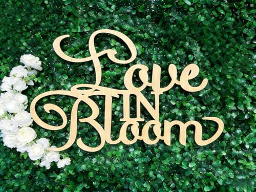Love in Bloom Bridal Shower Sign - Rustic Laser-Cut Wooden Backdrop Decor for Wedding, Engagement, Bridal Luncheon, Anniversary Photo Booth Props