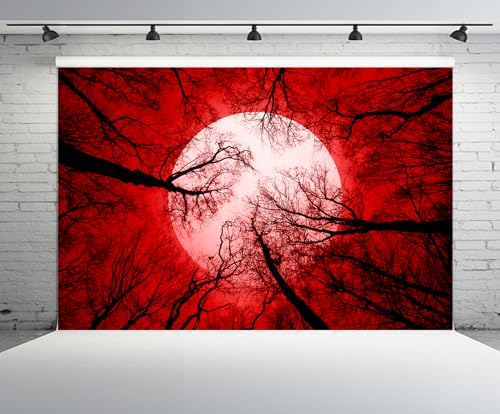 20x10ft Horror Forest Backdrop Bloody Full Moon Halloween Woods Gloomy Grove Mystery Vampire Background Witch Wizard Sorcerer Ghost Halloween Festival Party Decors Portrait Photo Props - size: 20x10ft