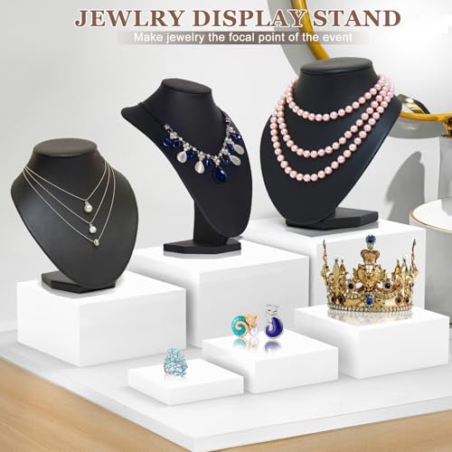 6Pcs White Buffet Risers Set (Size 5",6",7",8",9",10"),Food Risers for Buffet Table Display Stand Shelf for Party Catering Dessert Collectibles Acrylic Cube Boxes Display with Hollow Bottoms