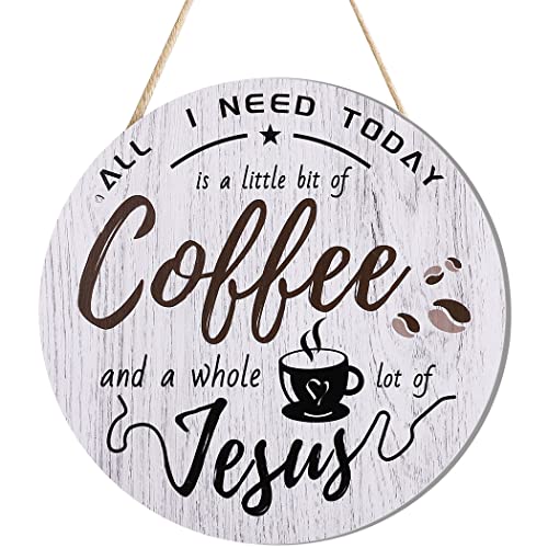 HMASYO Rustic Wood Coffee Bar Sign, 'A Little Coffee & Jesus', For Home, Office, Cafe, 12'' x 12'' - color: Coffee & Jesus-Rustic