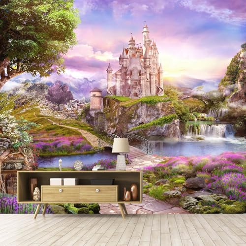 Pink Castle Children's Room Self-Adhesive Wallpaper - Cartoon Style Peel-and-Stick Wall Mural - 58"x80" - color: Zzsl-04, size: 58"x80"