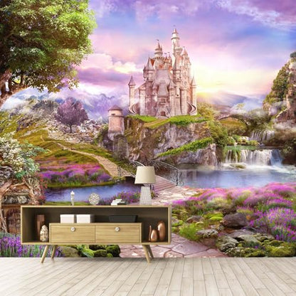 Pink Castle Children's Room Self-Adhesive Wallpaper - Cartoon Style Peel-and-Stick Wall Mural - 108"x157" - color: Zzsl-04, size: 108"x157"