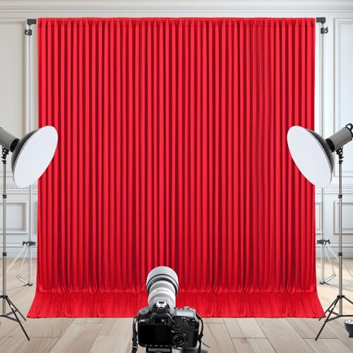 10x10ft Red Backdrop Curtain for Wedding Parties Wrinkle Free Fabric Red Drapes Backdrop Decoration for Baby Shower Birthday Photography Decoration 2 Panels, 5ft x 10ft - color: Red, size: 5ft x 10ft x 2 panels