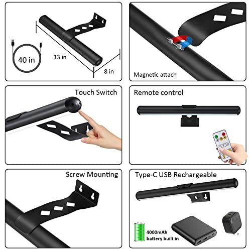 MIOBLUE Rechargeable Picture Lights with Remote,Full Metal Painting Light Display LED Battery Lamp with 3 Lighting Modes, Dimmable Dartboard Light with Timer for Paintings Potrait - color: Black, size: 13inch