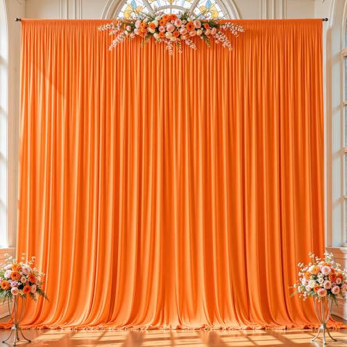 2 Panles Orange Backdrop Curtains - Wrinkle Free Fabric Backdrop Curtain for Photoshoot, 10FT Wedding Party Photo Backdrop Drapes for Birthday Baby Shower Photography Stage Background Decorations - color: Orange, size: W4' x H10'(2 panels)
