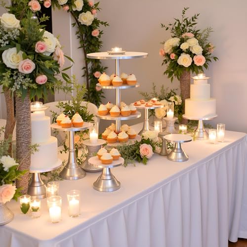 HBlife 3-PCS Silver Cake Stand Set (8"/10"/12" Plate) for 6-10 Inch Cakes, Perfect Dessert Table Display Set, Cupcake&Cake Stands for Party, Wedding, Birthday, Baby Shower, Anniversary (Metal) - color: Silver