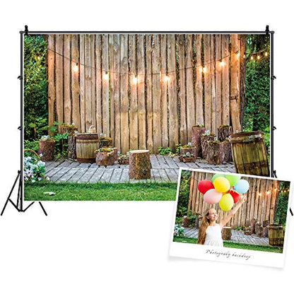 Wooden Wall Backdrop for Wedding Ceremony 6x4ft Rustic Planks Log Green Grassland Engagement Photography Background Holiday Party Activity Event Festival Decorations Photo Booth Studio - size: 6x4ft