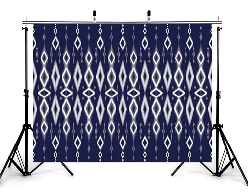 7x5ft Ethnic Geometric Backdrop Navy White Tribal Pattern Photography Background for Minimalist Boho Party and Art Display Wall Decorations Tapestry Photo Booth Props - size: 7x5ft
