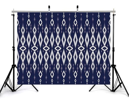 7x5ft Ethnic Geometric Backdrop Navy White Tribal Pattern Photography Background for Minimalist Boho Party and Art Display Wall Decorations Tapestry Photo Booth Props - size: 7x5ft