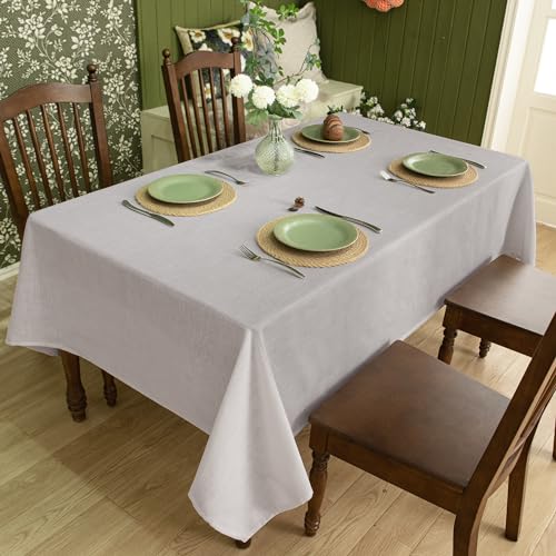 Linen Textured Rectangle Tablecloth, Slubby Lightweight Table Cloth 52 x 108 Inch, Water Resistant Stain Resistant Farmhouse Burlap Table Cover for Kitchen Dining Room - color: Light Grey, size: 108" x 52" (Rectangular) (1 Pack)