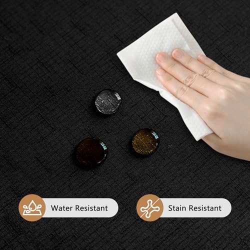Seenus Textured 60 Inch Black Fabric Table Cloth Fits 30'' to 48'' Round Table, Faux Linen Water Resistant & Wipeable Circle Tablecloth, Washable for Dinning Kitchen Patio - color: Black, size: 60" (Round)