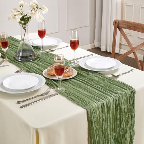 Sage Green Cheesecloth Table Runner 10FT Long Easter Spring Boho Gauze Table Runner Rustic Sheer Runner for Spring Wedding Bridal Baby Shower Birthday Party Table Decor Easter Decorations - color: Sage Green, size: 1 Pack