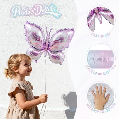 6 Pcs Butterfly Balloons Foil, Large Pastel Pink Purple Foil Balloon Gradient Butterflies Balloons Helium for Butterfly Themed Wedding Birthday Spring Garden Baby Shower Party Decorations - style: Butterfly