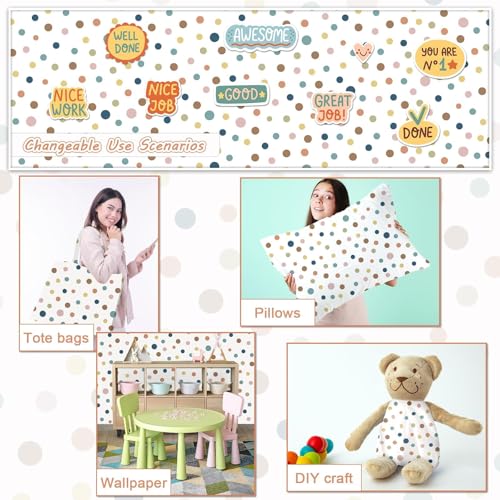 Classroom Fabric Bulletin Board 47x141inch Boho Dots White Back to School Classroom Backdrops Decorations for Wall Door Background, DIY Craft, Bulletin Boards, Pillows, Curtains, Reusable, Easy to Cut - style: Boho