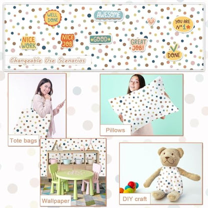 Classroom Fabric Bulletin Board 47x141inch Boho Dots White Back to School Classroom Backdrops Decorations for Wall Door Background, DIY Craft, Bulletin Boards, Pillows, Curtains, Reusable, Easy to Cut - style: Boho