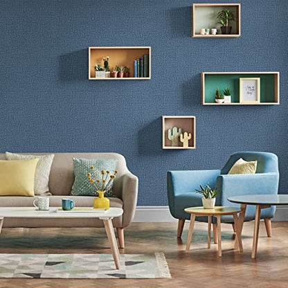 Blue Wallpaper Grasscloth Peel and Stick Wallpaper 17.7inch x 196.8inch Textured Wall Paper Stick and Peel Blue Contact Paper Grasscloth Faux Linen Removable Navy Waterproof Self Adhesive Vinyl - color: Blue, size: 17.7" x 196.8"