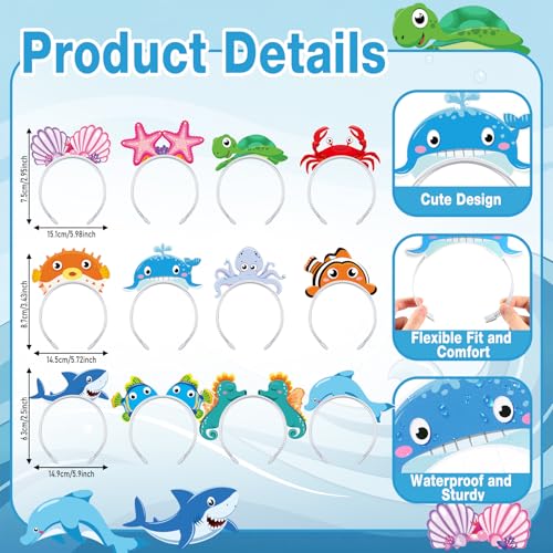 Blosssound 12 Pcs Sea Animal Headbands Ocean Party Favor Gift Under The Sea Paper Headand Ocean Animals Headwear for Beach Summer Costume Accessories Birthday Photo Prop Decoration Supplies - style: Sea Animal
