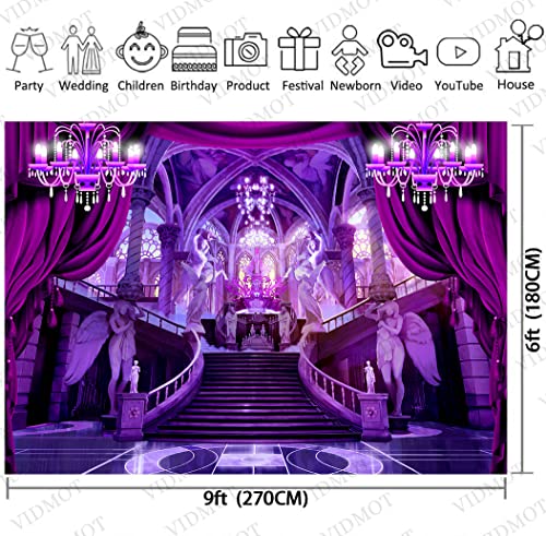 Palace Castle Backdrop for Wedding Party Decoration 9x6ft Luxury Hall Purple Backdrop for Bridal Shower Decor Couple Photo Photography Studio Set Props