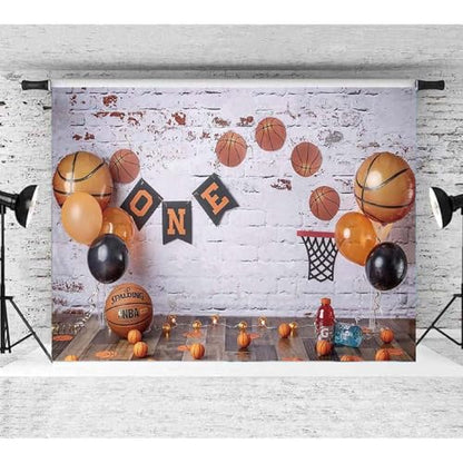 Basketball Theme Photography Backdrop Baby Boy 1st Birthday Cake Break Portrait Background Basketball Balloons Decoration Baby Shower Banner Photo Booth Props,8x6ft