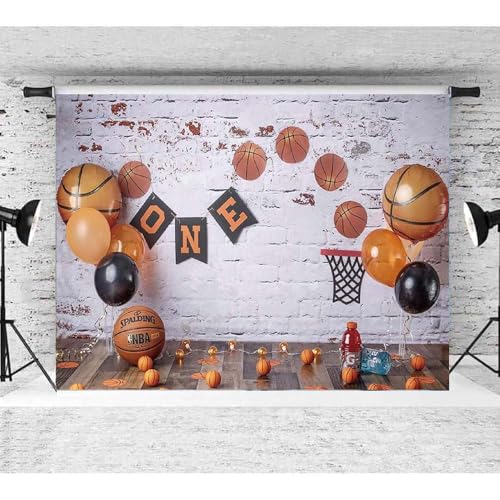 Basketball Theme Photography Backdrop Baby Boy 1st Birthday Cake Break Portrait Background Basketball Balloons Decoration Baby Shower Banner Photo Booth Props,8x6ft